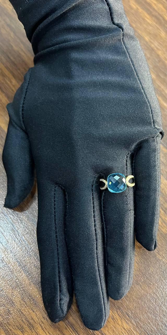 Cushion Shape Swiss Blue Topaz Split Shank 14K Yellow Gold Diamonds Fashion Ring