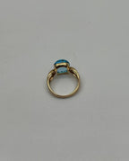 Cushion Shape Swiss Blue Topaz Split Shank 14K Yellow Gold Diamonds Fashion Ring