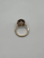 Round Shape Brown Smoky Quartz Diamond Accented Pave 14K Yellow Gold Ring