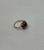 Round Shape Brown Smoky Quartz Diamond Accented Pave 14K Yellow Gold Ring