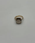 Round Shape Brown Smoky Quartz Diamond Accented Pave 14K Yellow Gold Ring