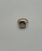 Round Shape Brown Smoky Quartz Diamond Accented Pave 14K Yellow Gold Ring