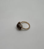 Round Shape Brown Smoky Quartz Diamond Accented Pave 14K Yellow Gold Ring