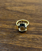Round Shape Brown Smoky Quartz Diamond Accented Pave 14K Yellow Gold Ring