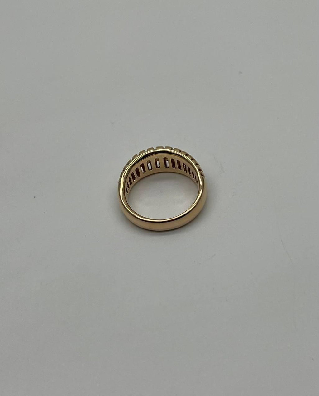 Unique Shape Diamond Channel Set 14K Yellow Gold Cocktail Grooved Dome Band Ring
