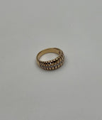 Unique Shape Diamond Channel Set 14K Yellow Gold Cocktail Grooved Dome Band Ring