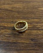 Unique Shape Diamond Channel Set 14K Yellow Gold Cocktail Grooved Dome Band Ring