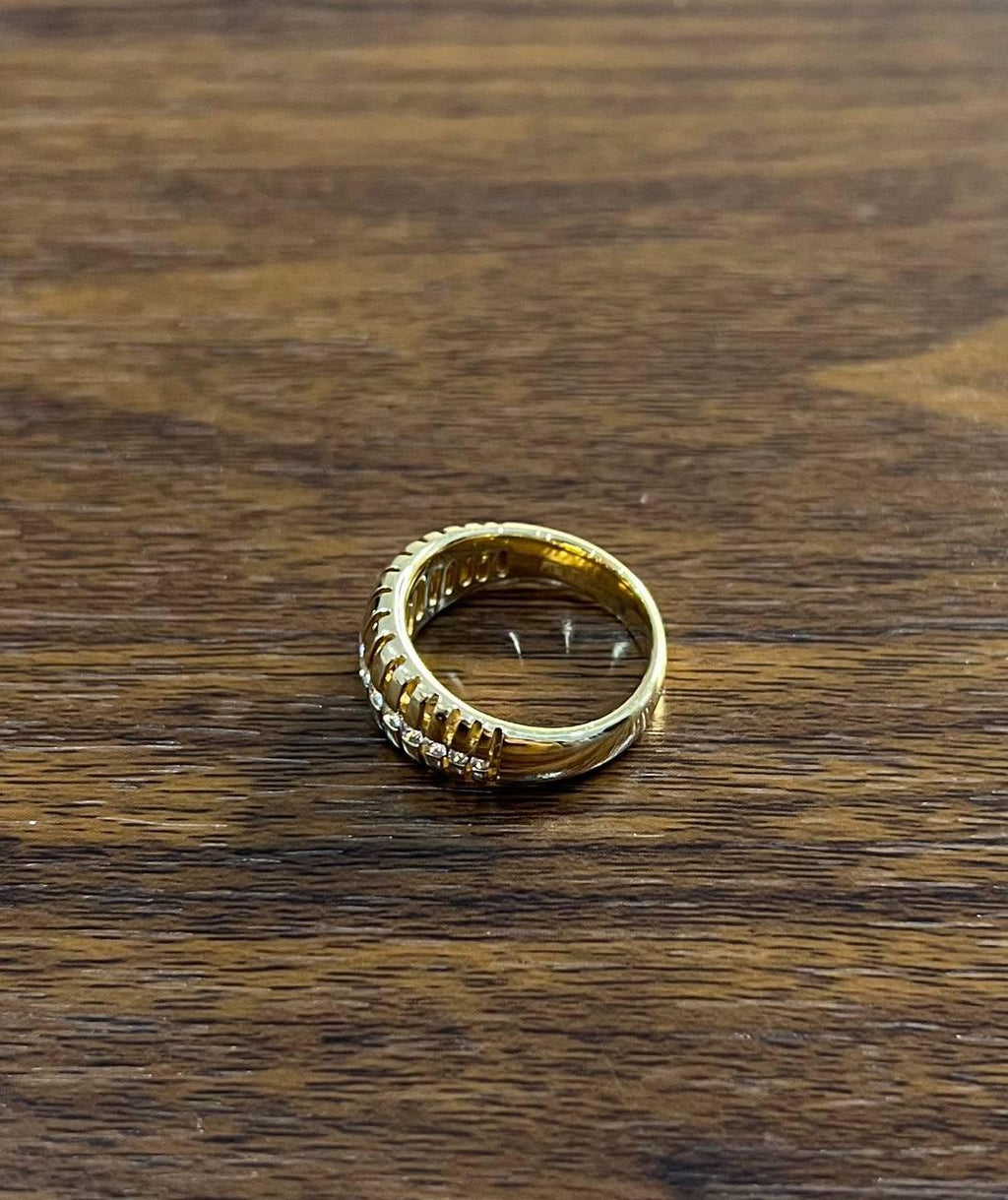 Unique Shape Diamond Channel Set 14K Yellow Gold Cocktail Grooved Dome Band Ring