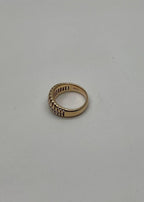 Unique Shape Diamond Channel Set 14K Yellow Gold Cocktail Grooved Dome Band Ring