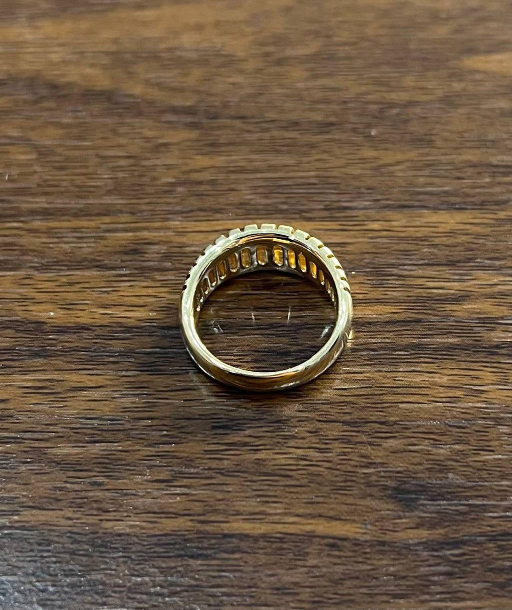 Unique Shape Diamond Channel Set 14K Yellow Gold Cocktail Grooved Dome Band Ring