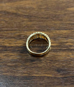 Unique Shape Diamond Channel Set 14K Yellow Gold Cocktail Grooved Dome Band Ring