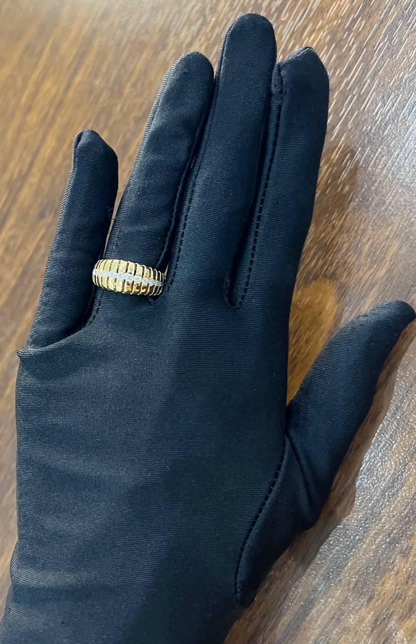 Unique Shape Diamond Channel Set 14K Yellow Gold Cocktail Grooved Dome Band Ring