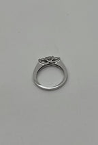 Three Stone Round Shape Brilliant Cut White Diamond White Gold Statement Ring