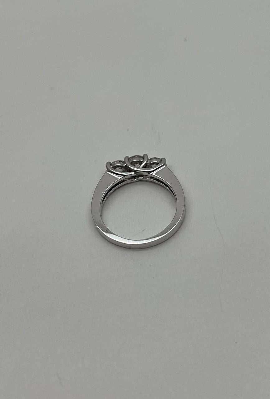 Three Stone Round Shape Brilliant Cut White Diamond White Gold Statement Ring