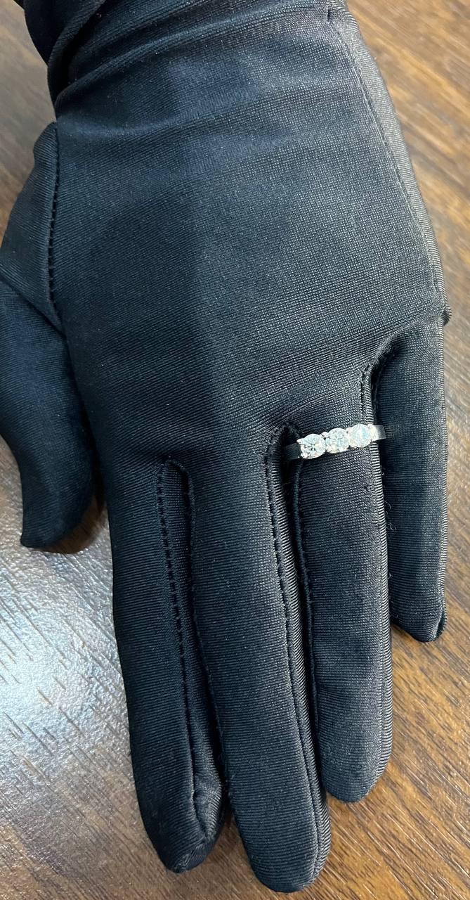 Three Stone Round Shape Brilliant Cut White Diamond White Gold Statement Ring