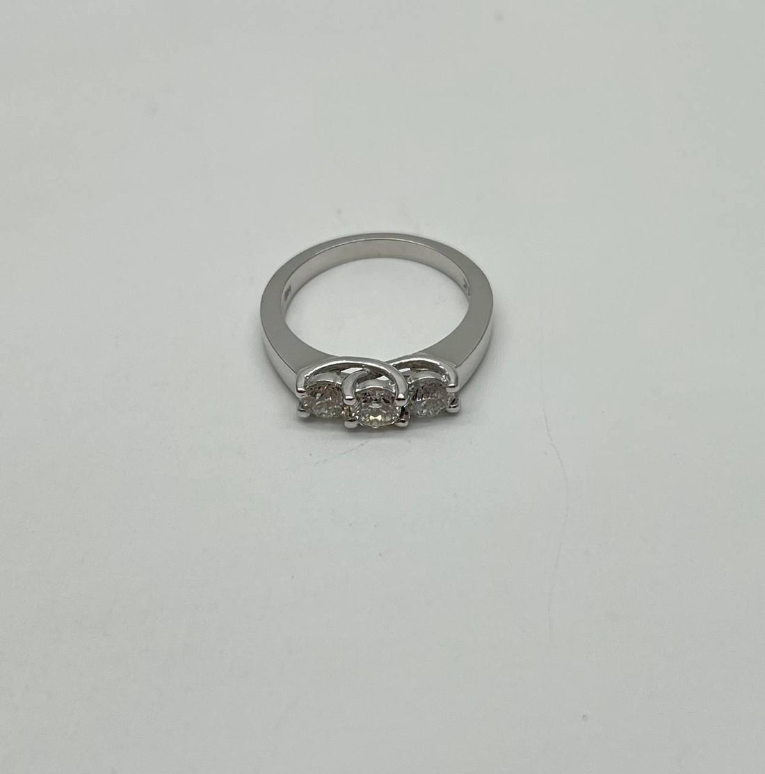 Three Stone Round Shape Brilliant Cut White Diamond White Gold Statement Ring