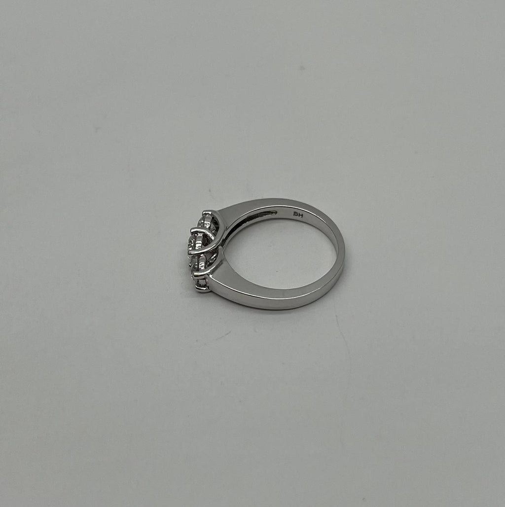 Three Stone Round Shape Brilliant Cut White Diamond White Gold Statement Ring