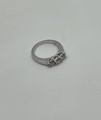 Three Stone Round Shape Brilliant Cut White Diamond White Gold Statement Ring