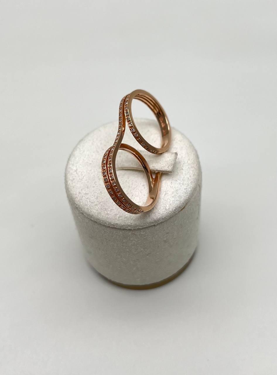 Diamonds Pave Set Double Finger Knuckle 14K Rose Gold Statement Ring