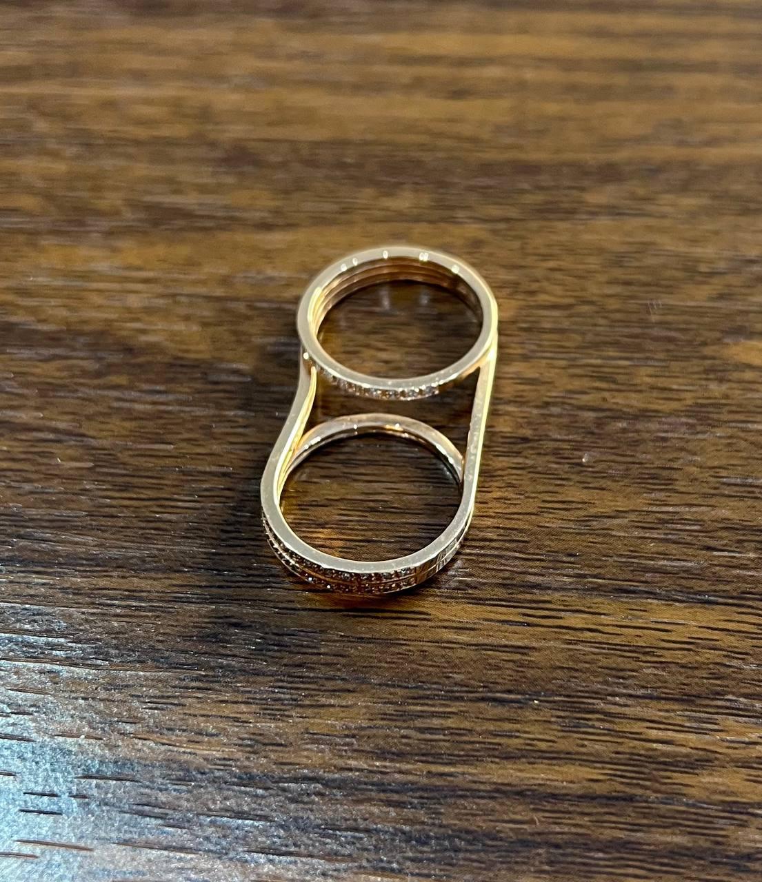 Diamonds Pave Set Double Finger Knuckle 14K Rose Gold Statement Ring
