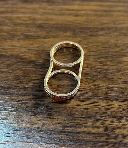 Diamonds Pave Set Double Finger Knuckle 14K Rose Gold Statement Ring
