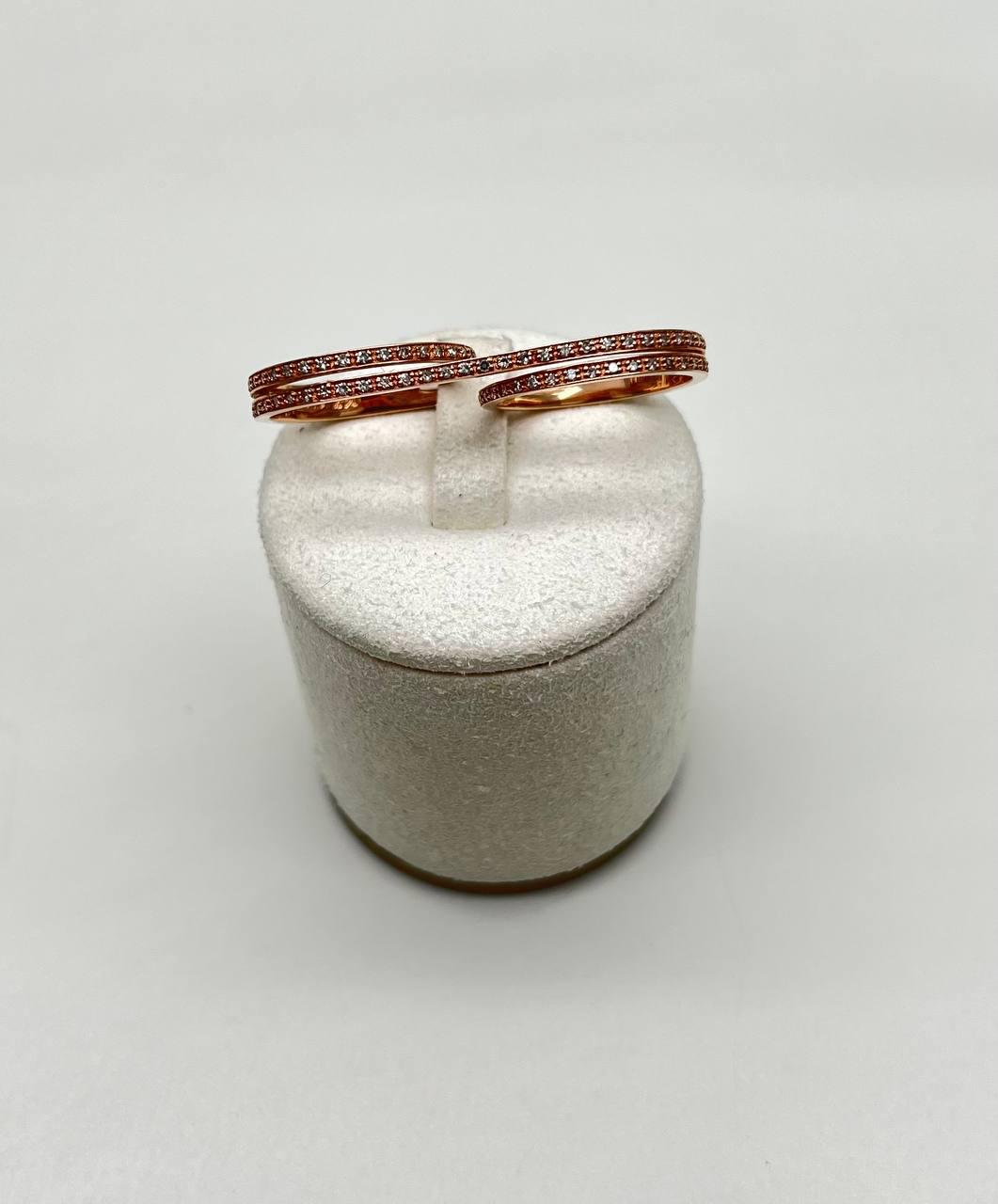 Diamonds Pave Set Double Finger Knuckle 14K Rose Gold Statement Ring