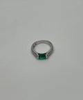 Green Emerald Oval Shape Diamond Channel Set 14K White Gold Statement Ring