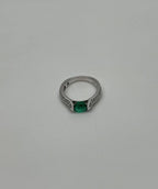 Oval Shape Green Emerald Horizontal Set 14K White Gold Diamonds Pave Ring