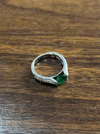 Green Emerald Oval Shape Diamond Channel Set 14K White Gold Statement Ring