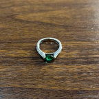 Green Emerald Oval Shape Diamond Channel Set 14K White Gold Statement Ring