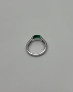 Oval Shape Green Emerald Horizontal Set 14K White Gold Diamonds Pave Ring