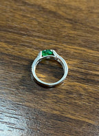 Green Emerald Oval Shape Diamond Channel Set 14K White Gold Statement Ring