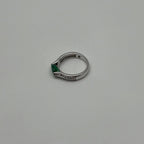 Oval Shape Green Emerald Horizontal Set 14K White Gold Diamonds Pave Ring