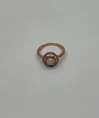 Round White Opal Double Diamond Halo 14K Rose Gold Statement Ring