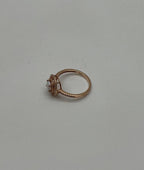 Round White Opal Double Diamond Halo 14K Rose Gold Statement Ring