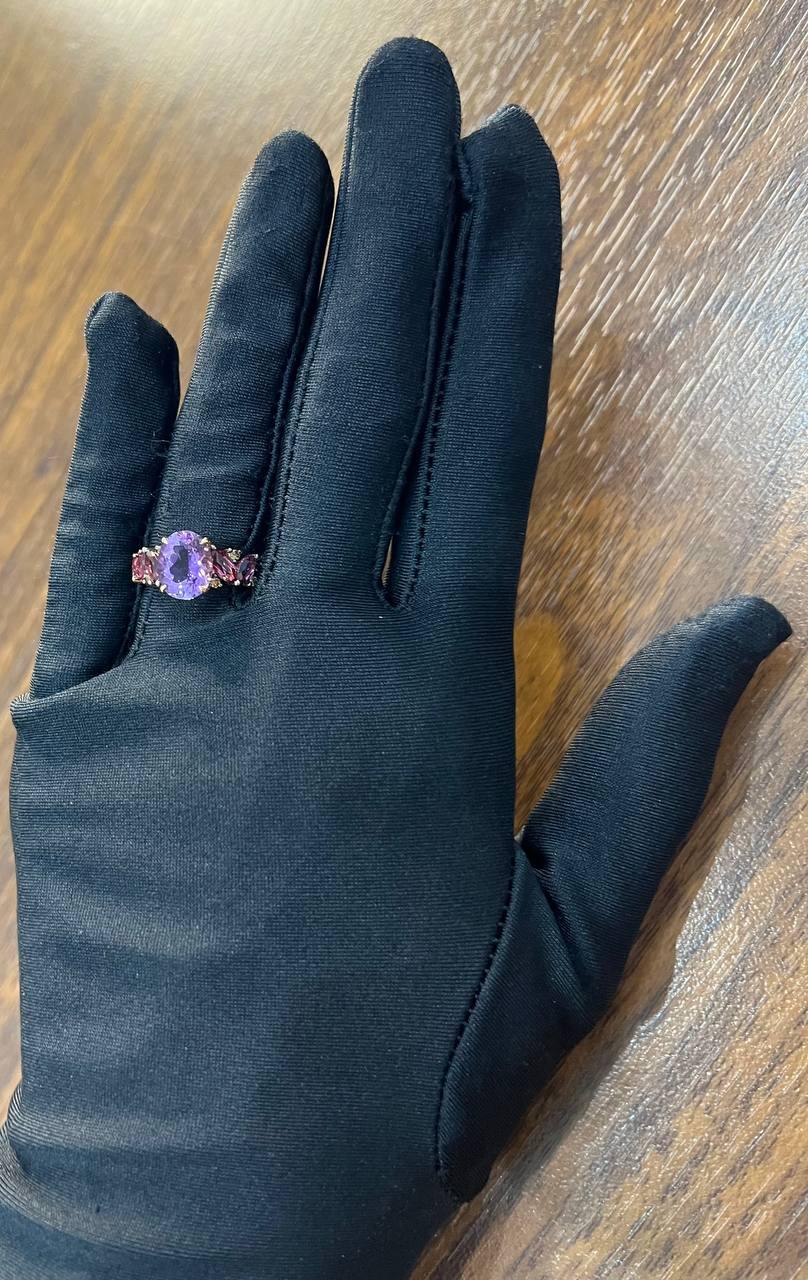 Purple Violet Amethyst & Rhodolite Garnet Diamonds 14K Rose Gold Statement Ring