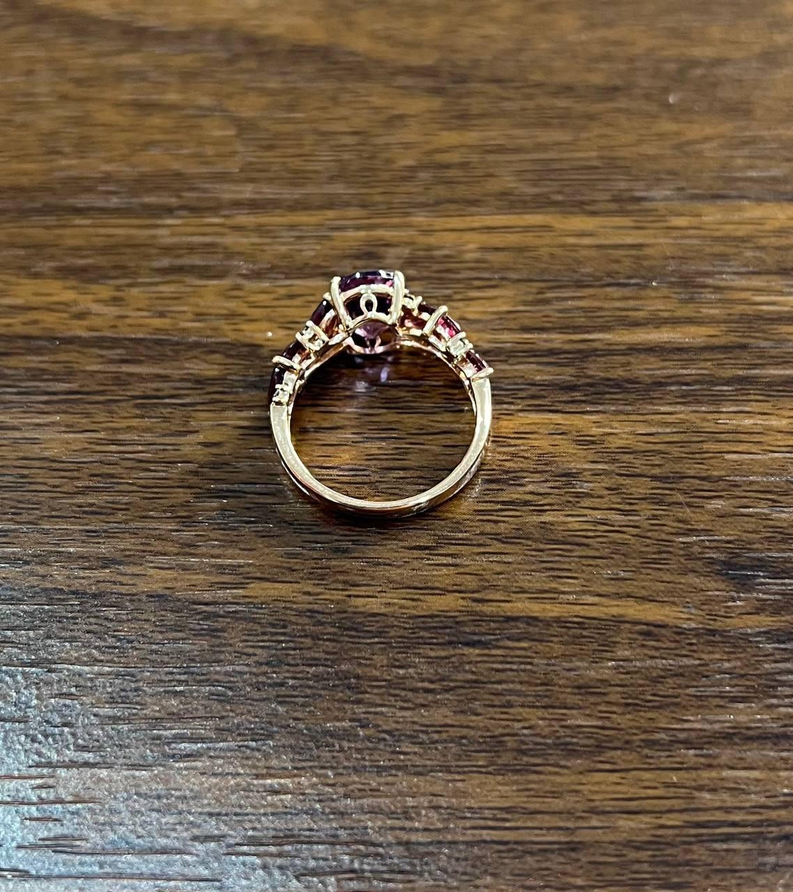 Purple Violet Amethyst & Rhodolite Garnet Diamonds 14K Rose Gold Statement Ring