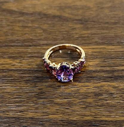 Purple Violet Amethyst & Rhodolite Garnet Diamonds 14K Rose Gold Statement Ring