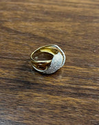 Diamond Pave Set Intertwining Wave Twist 14K Yellow Gold Statement Dome Ring