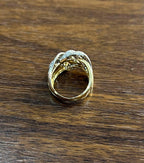 Diamond Pave Set Intertwining Wave Twist 14K Yellow Gold Statement Dome Ring