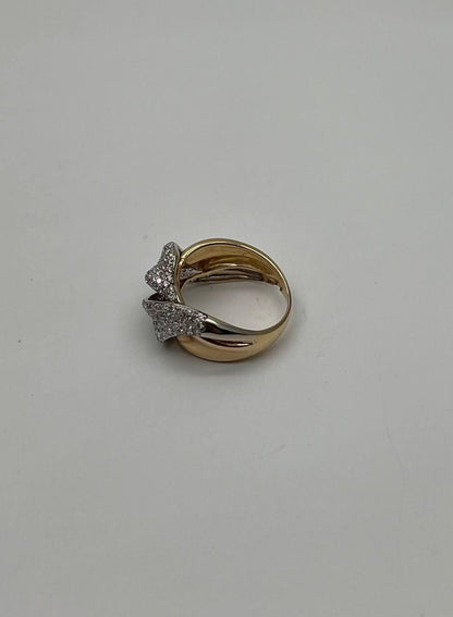 Diamond Pave Set Intertwining Wave Twist 14K Yellow Gold Statement Dome Ring