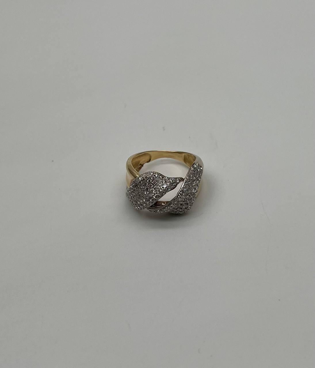 Diamond Pave Set Intertwining Wave Twist 14K Yellow Gold Statement Dome Ring