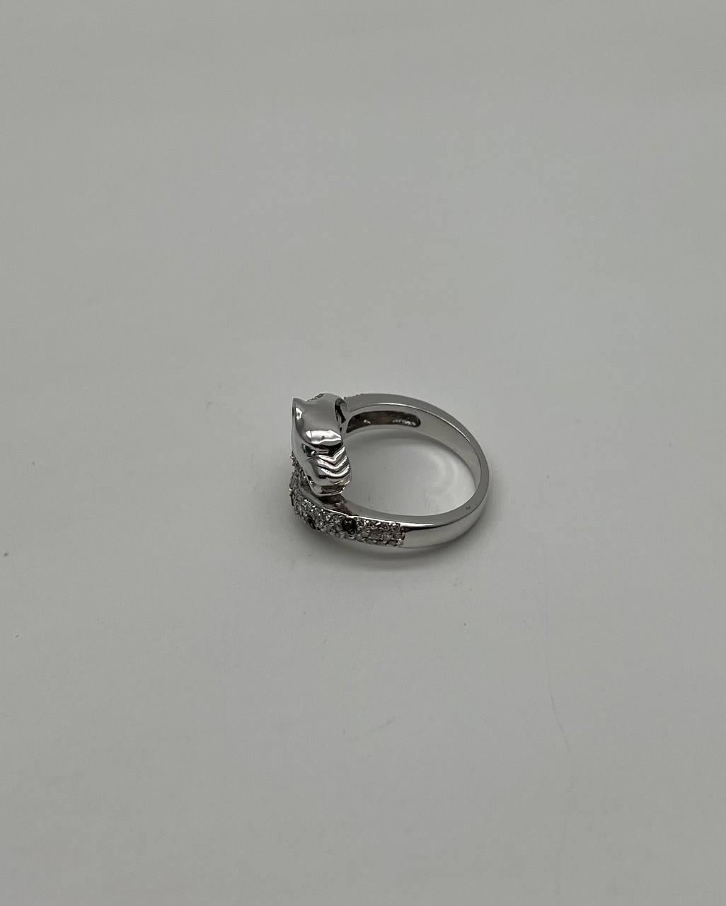 Snow White Leopard Jaguar Panther Diamond Pave 14K White Gold Statement Ring