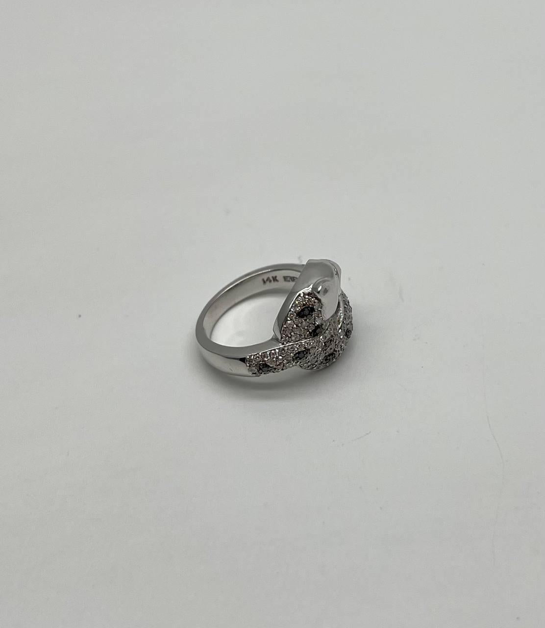 Snow White Leopard Jaguar Panther Diamond Pave 14K White Gold Statement Ring