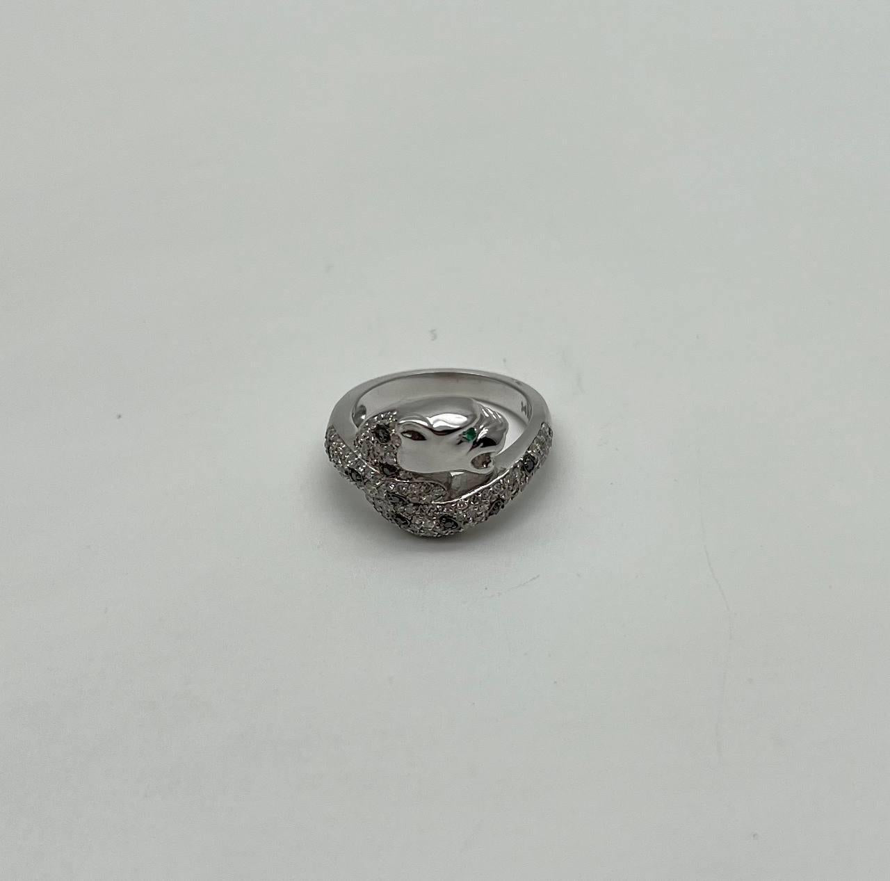 Snow White Leopard Jaguar Panther Diamond Pave 14K White Gold Statement Ring
