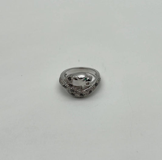 Snow White Leopard Jaguar Panther Diamond Pave 14K White Gold Statement Ring