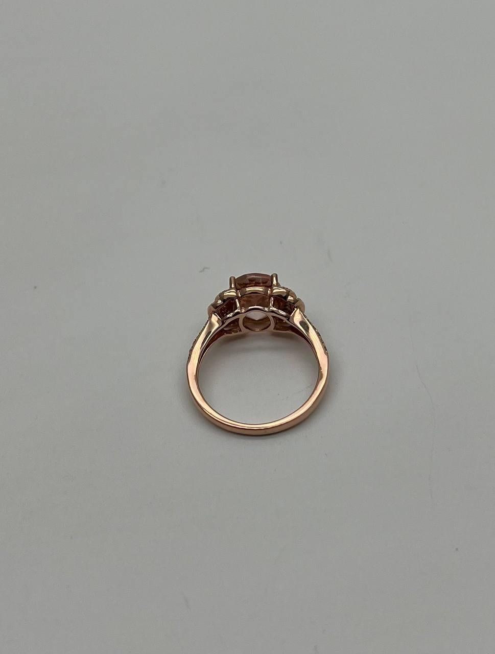 Oval Shape Peach Pink Morganite 14K Rose Gold Statement Diamond Pave Set Ring