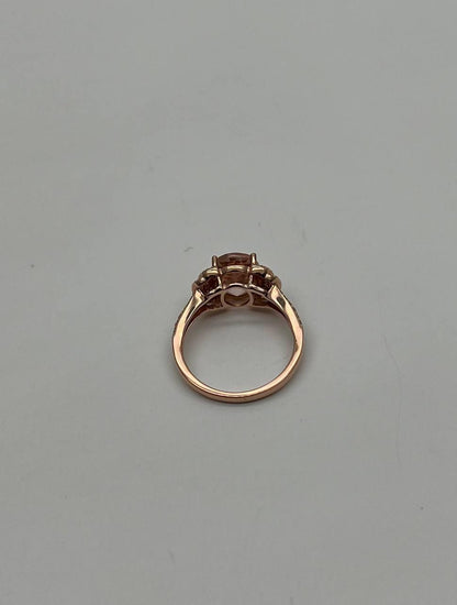 Oval Shape Peach Pink Morganite 14K Rose Gold Statement Diamond Pave Set Ring