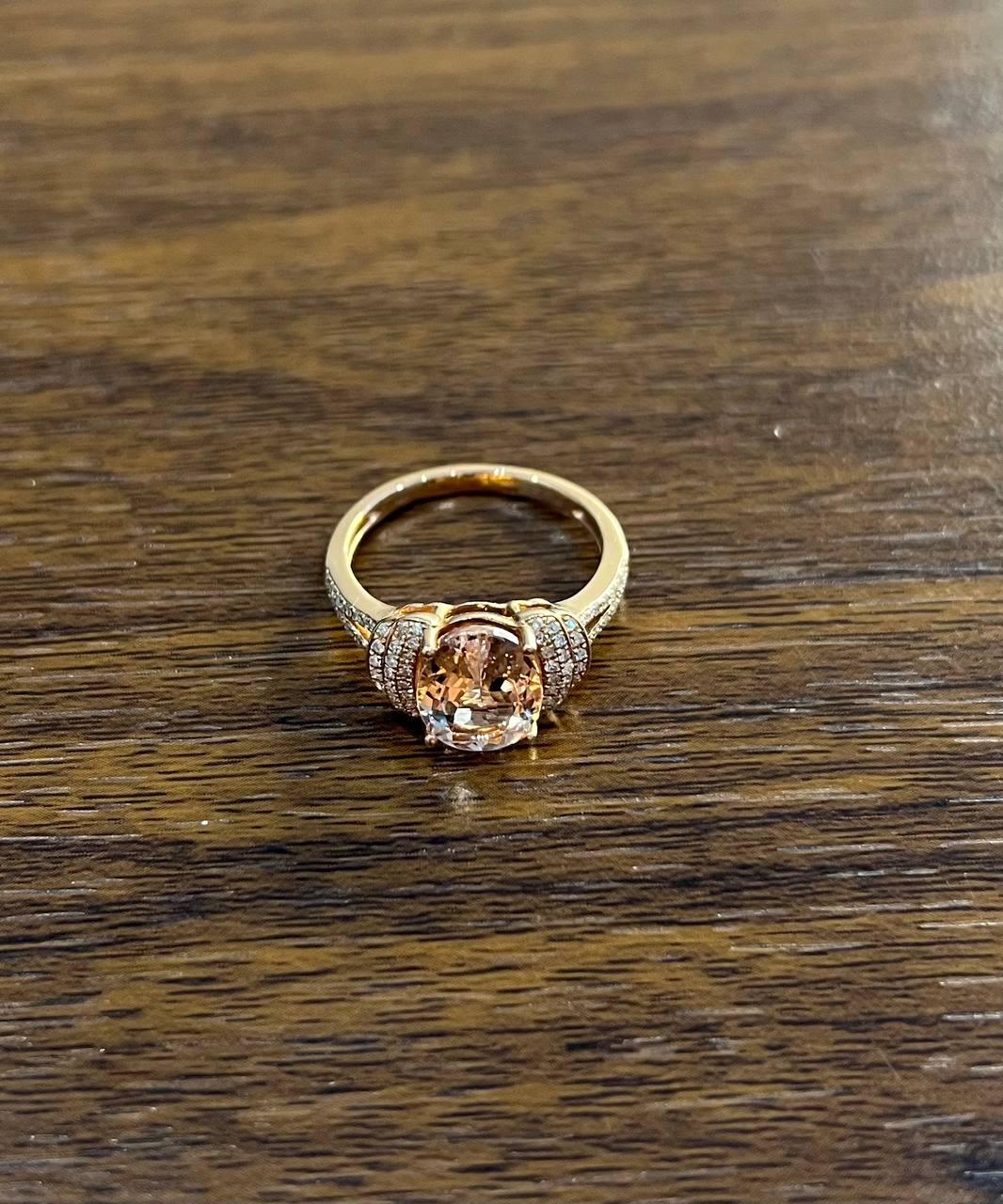 Oval Shape Peach Pink Morganite 14K Rose Gold Statement Diamond Pave Set Ring
