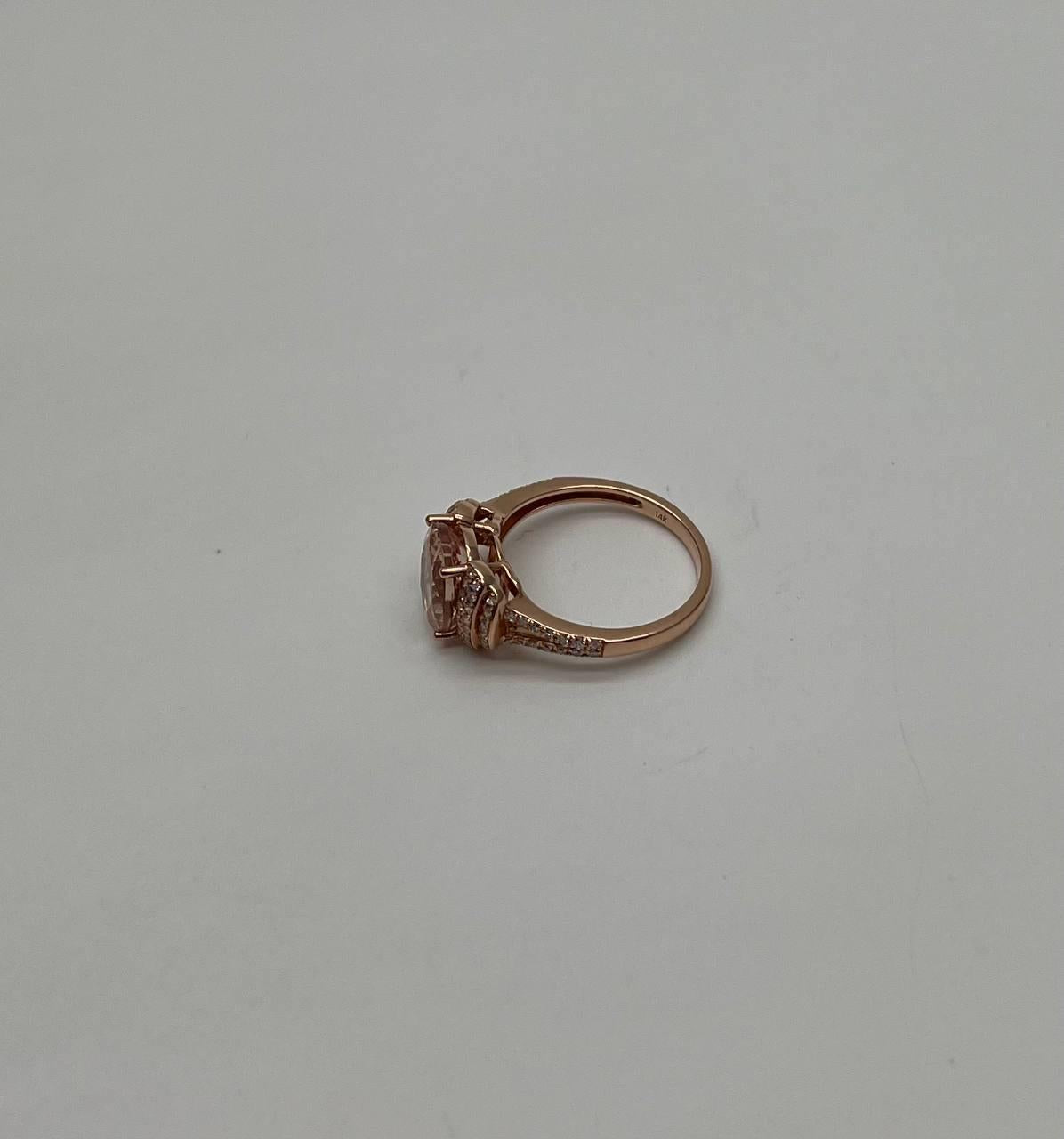 Oval Shape Peach Pink Morganite 14K Rose Gold Statement Diamond Pave Set Ring